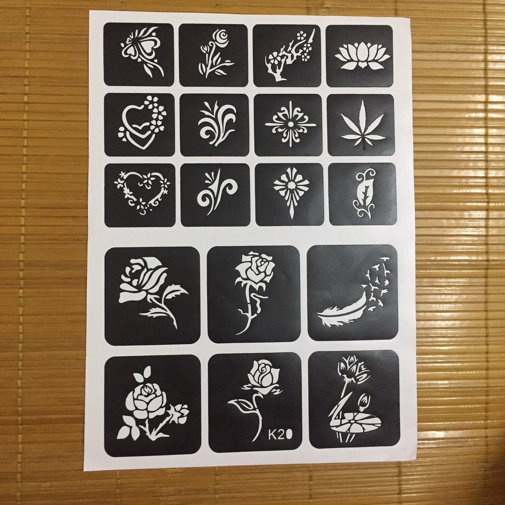 🦋🌺🦂 Khuôn vẽ săm mực henna - Khuôn săm tạm thời henna 1 bảng A4 🦋🌺🦂