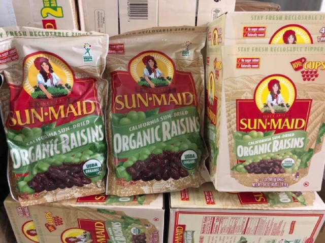 Nho khô hữu cơ Sun-Maid California Organic Raisins nguyên thùng 2 túi 907g - hộp giấy  1814g [date 02/2021]
