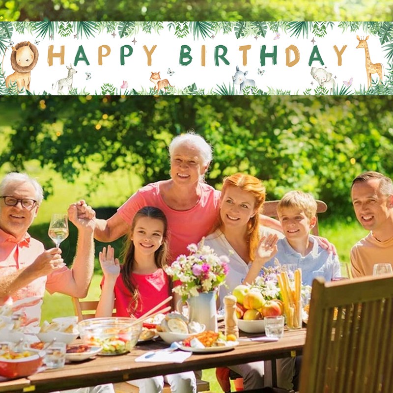 Tấm Phông Nền Trang Trí Tiệc Sinh Nhật Cỡ 2.4*0.4M Hình Động Vật Dễ Thương