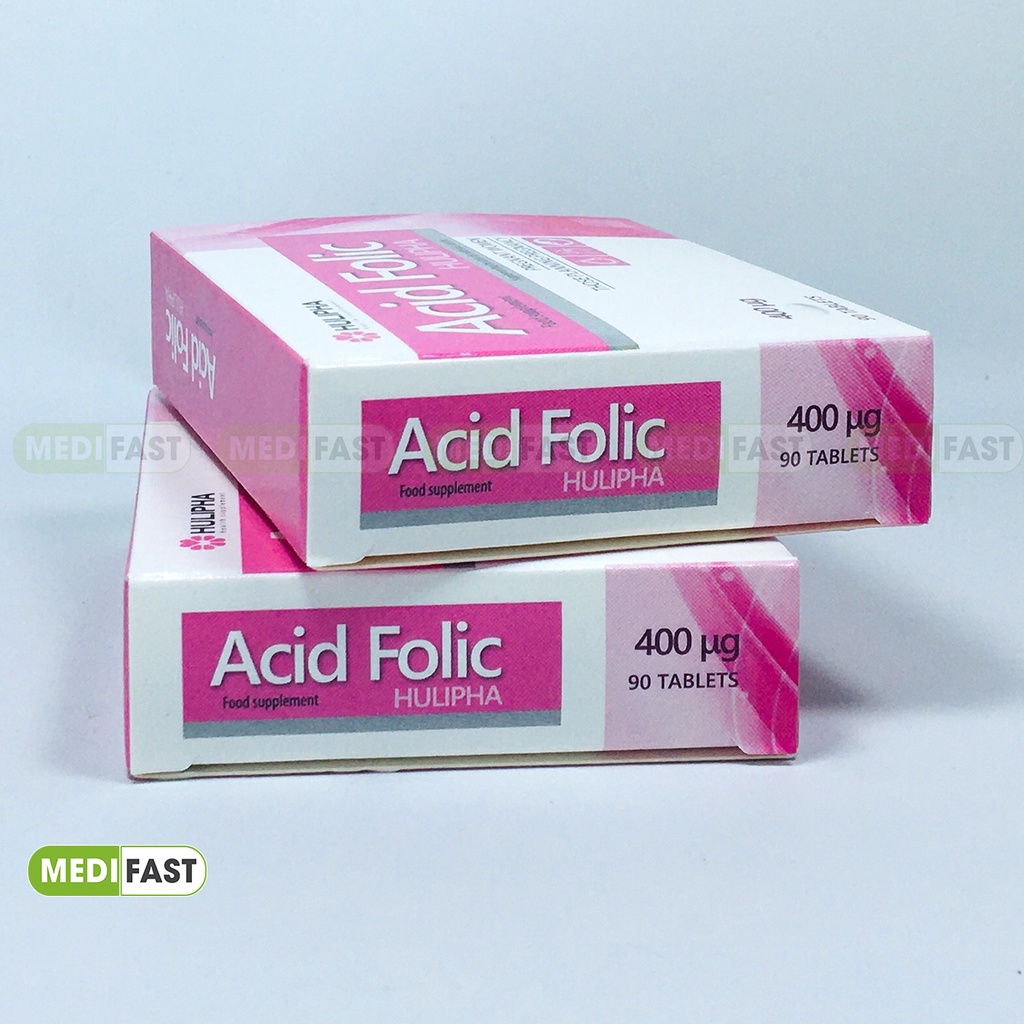 Acid Folic bổ sung cho mẹ bầu và phụ nữ chuẩn bị mang thai Hộp 90 viên, nhập khẩu từ Châu Âu Acid-folic Hulipha