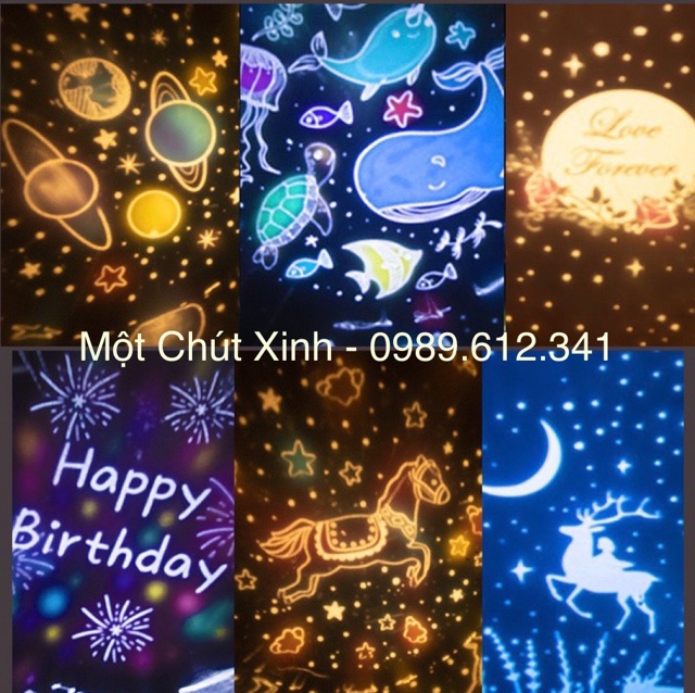 [BH 1 ĐỔI 1] Đèn ngủ chiếu trần 3D có chế độ xoay và 6 set hình chiếu phim