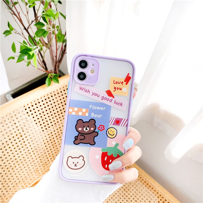 Ốp lưng iphone Flower Bear nhám viền nổi cong 5/5s/6/6plus/6s/6splus/7/7plus/8/8plus/x/xr/xs/11/12/pro/max/plus/promax | BigBuy360 - bigbuy360.vn
