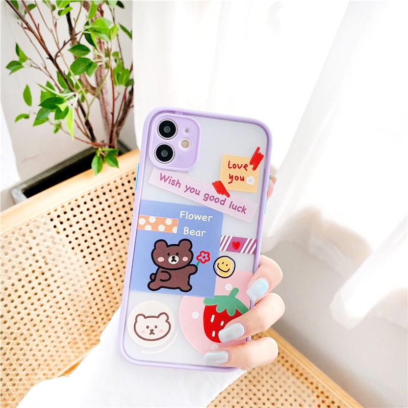 Ốp lưng iphone Flower Bear nhám viền nổi cong 5/5s/6/6plus/6s/6splus/7/7plus/8/8plus/x/xr/xs/11/12/pro/max/plus/promax