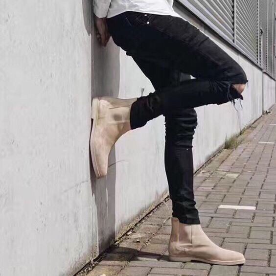 Quần jeans nam rách trắng đen gối slim fit vải dày co giãn bền đẹp thoải mái