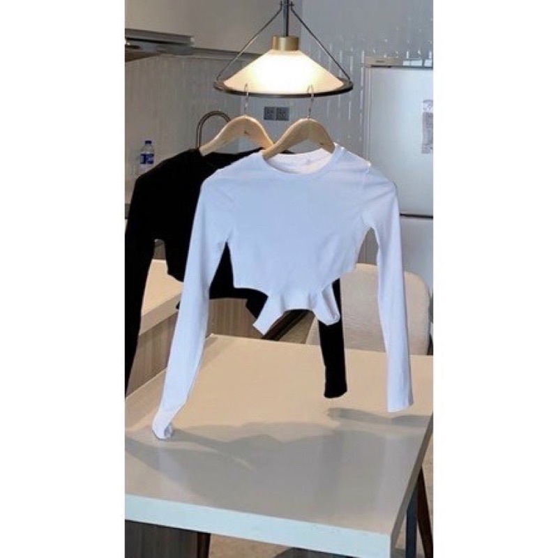 ÁO KIỂU NỮ KHOÉT EO TAY DÀI CỔ TRÒN DÁNG CROPTOP, Chizishop