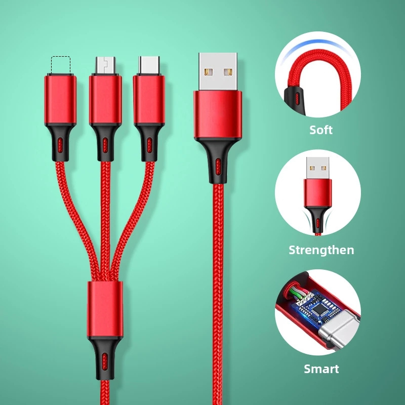 Dây cáp nylon bện 3 trong 1 dài 1.2m cho Type C Micro USB thích hợp cho điện thoại IP Android