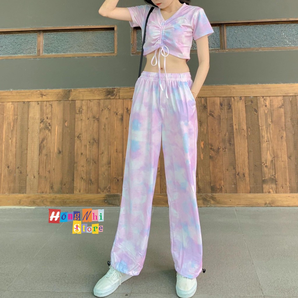 Quần Jogger 3D Ulzzang Unisex Jogger Loang Màu Dây Rút Lai Ống Rộng Màu Tím - MM