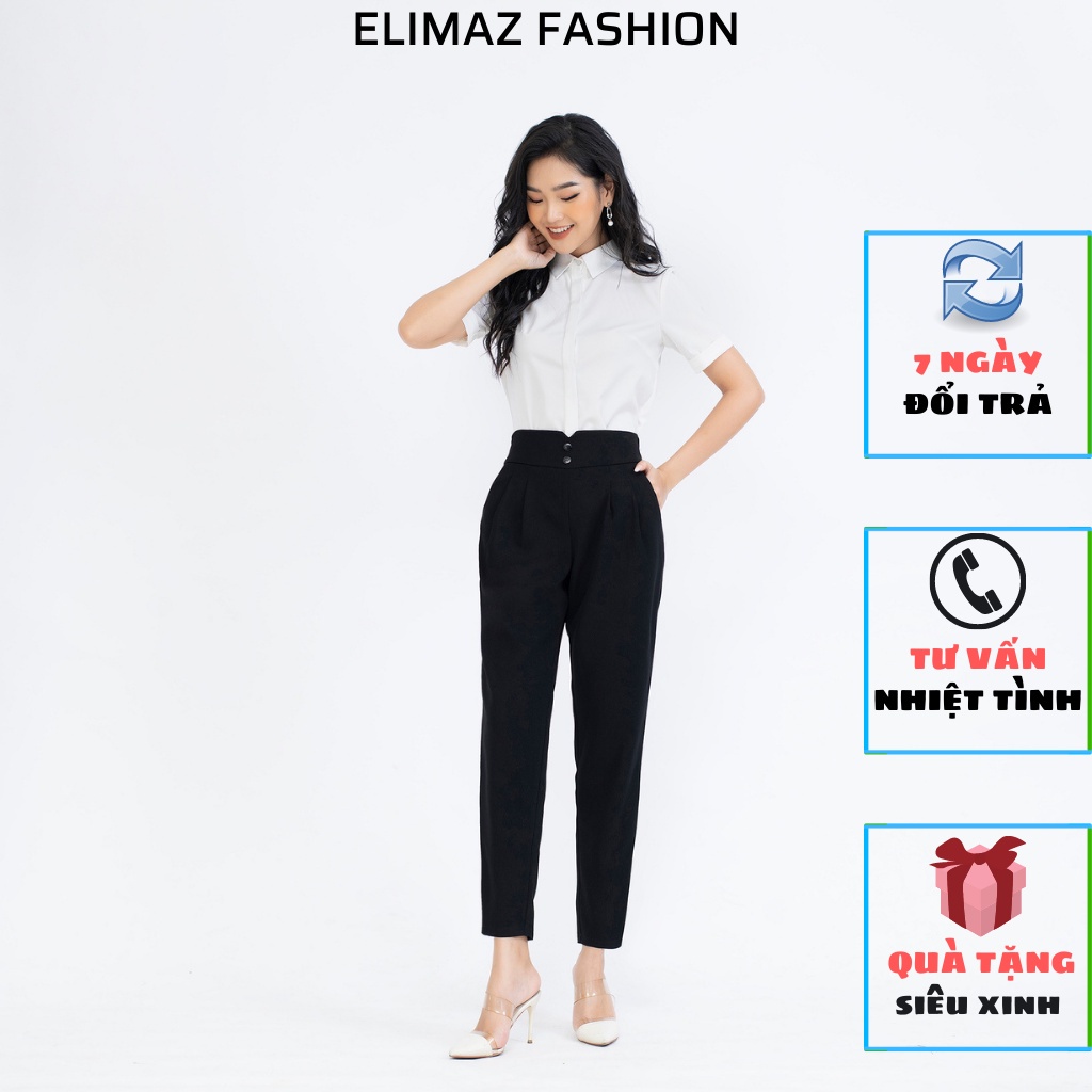 Quần âu nữ Elimaz dáng baggy lưng cao cạp chun sau EQ21.028 - Hàng mới về