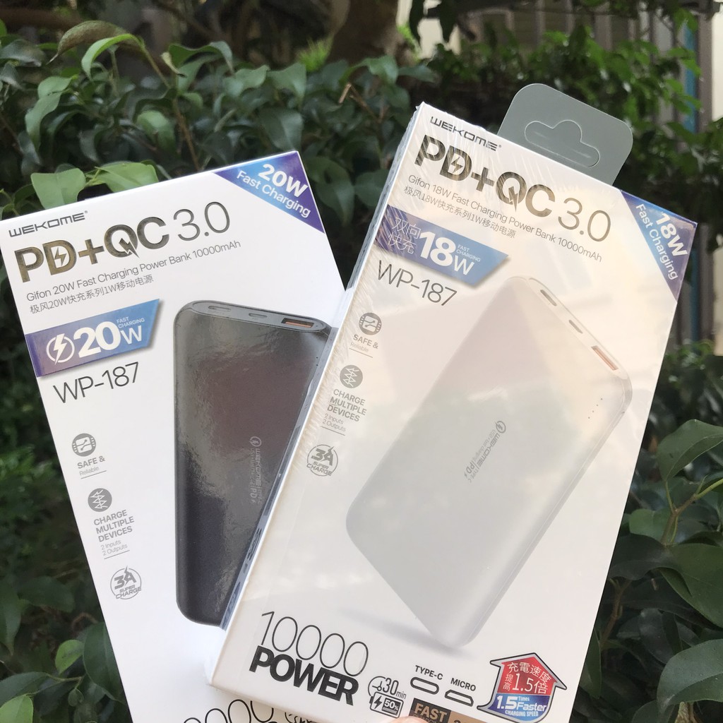 Pin Sạc Dự Phòng WK WP-187/WP-189 10000mAh/20000mAh Sạc Nhanh iPhone PD20W +Android QC3.0 Đa Năng