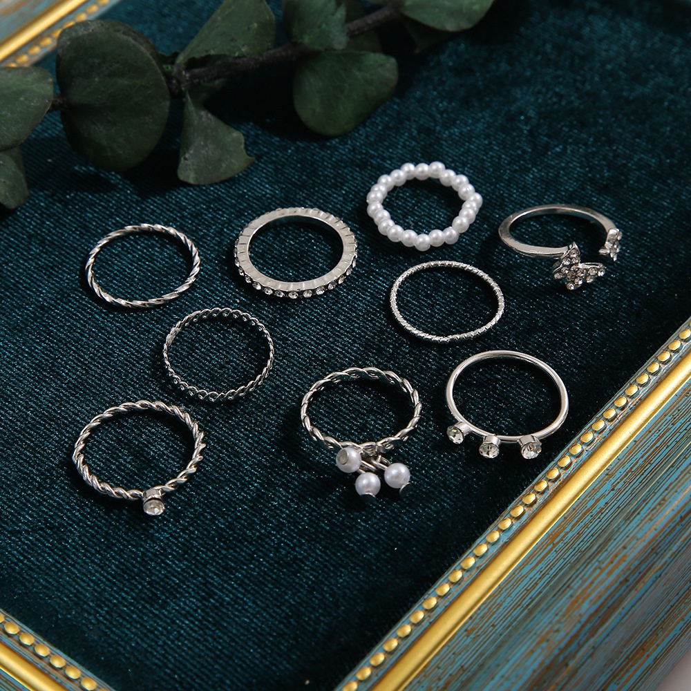 Set 9 Nhẫn Đeo Khớp Ngón Tay Hình Bướm Đính Đá Thời Trang Cho Nữ