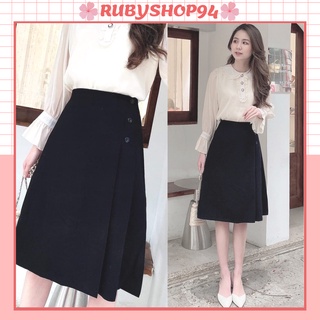 Chân váy dài qua gối chữ A lưng cao, Chân váy công sở xòe dài dáng midi cực đẹp