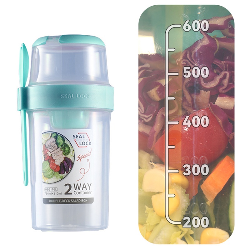 760ml Chất Béo Chế Độ Ăn Uống ăn trưa salad cup với ngã ba và nước sốt Jar cho người ăn kiêng ăn trưa hộp trái cây và rau xà lách chai cho Dã Ngoại và phòng tập thể dục