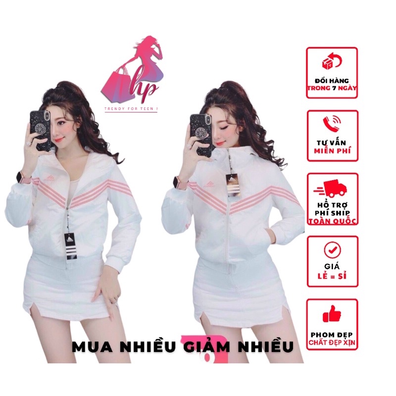 Áo Khoác Dù Nữ Thời trang 3 Sọc Thêu Adi.das Thời Trang Hót (Hình Thật+Video Thật)