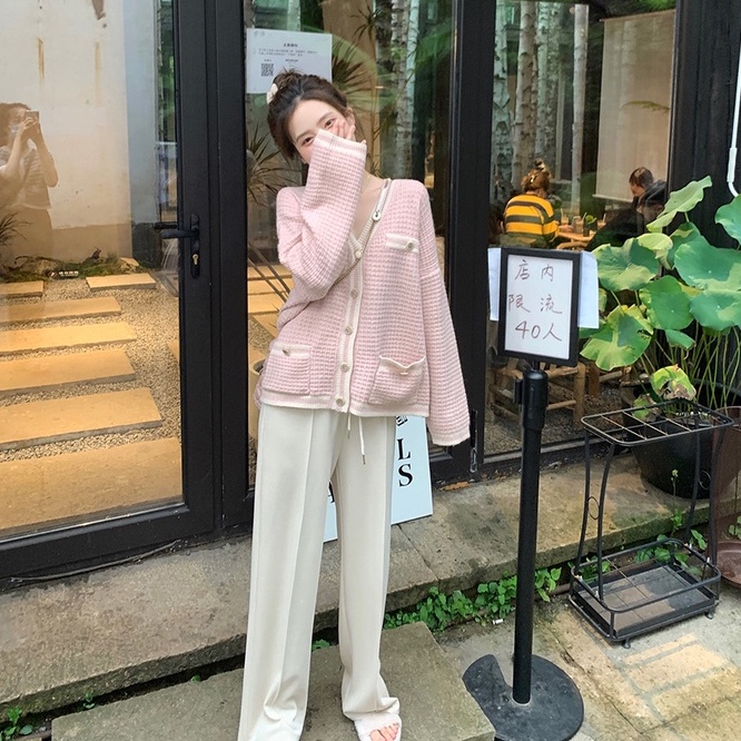Xiaozhainv Áo khoác cardigan dệt kim dáng rộng tay dài phong cách Hàn Quốc thời trang cho nữ