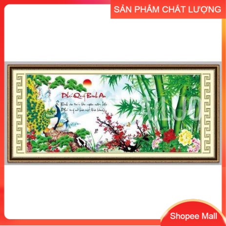 Tranh thêu chữ thập Công Phú Quý Bình An Tứ Quý Ailuo AL53581 kích thước 92*47cm [Hàng có sẵn]