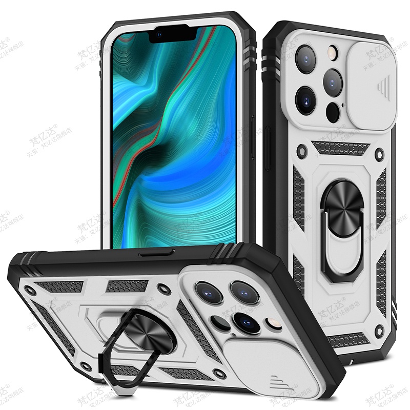 Ốp Điện Thoại Dạng Giáp Dày Chống Sốc Có Thanh Trượt Kim Loại 3 Trong 1 Cho iphone 15 14 13 12 11 pro max xs xr x 8 7 plus
