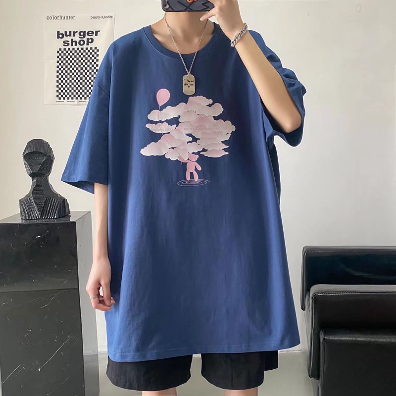 Áo Thun Tay Ngắn Dáng Rộng In Họa Tiết Hoạt Hình Phong Cách Hip Hop Hàn Quốc Thời Trang Mùa Hè Cho Nam Cỡ M-5XL