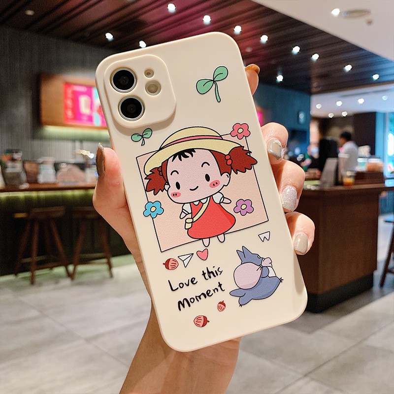 Ốp lưng iphone Totoro cạnh vuông bảo vệ camera dánh cho ip 11 7plus ip6 11promax 12 12pro max 13promax e85