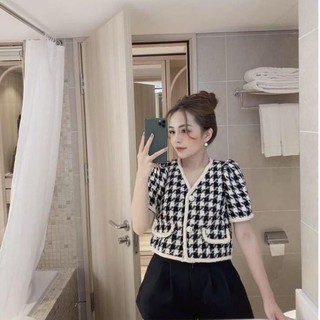 Áo dạ kẻ túi nắp tay ngắn (có video và ảnh thật)