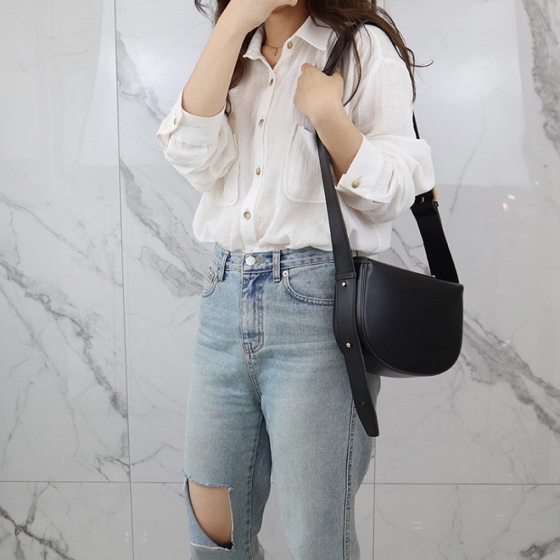 Túi đeo chéo IELGY hình bán nguyệt với dây bản rộng phong cách thanh lịch dành cho nữ