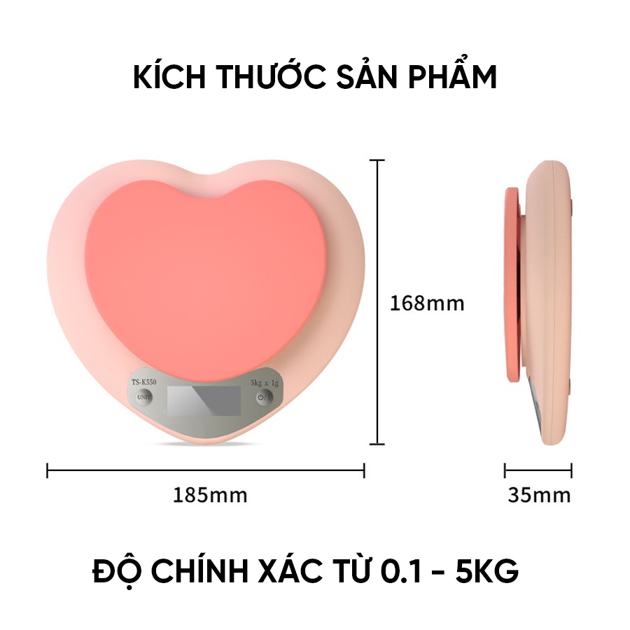 Cân tiểu ly điện tử nhà bếp mini định lượng 1g - 5kg, Cân tiểu ly làm bánh độ chính xác cao