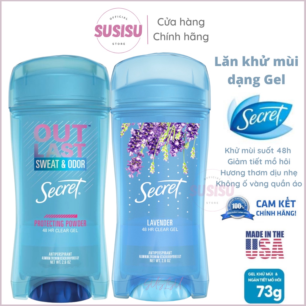 Lăn nách nữ Secret Clear Gel Deodorant 73g hương Lavender / Lăn nách dạng gel khửi mùi