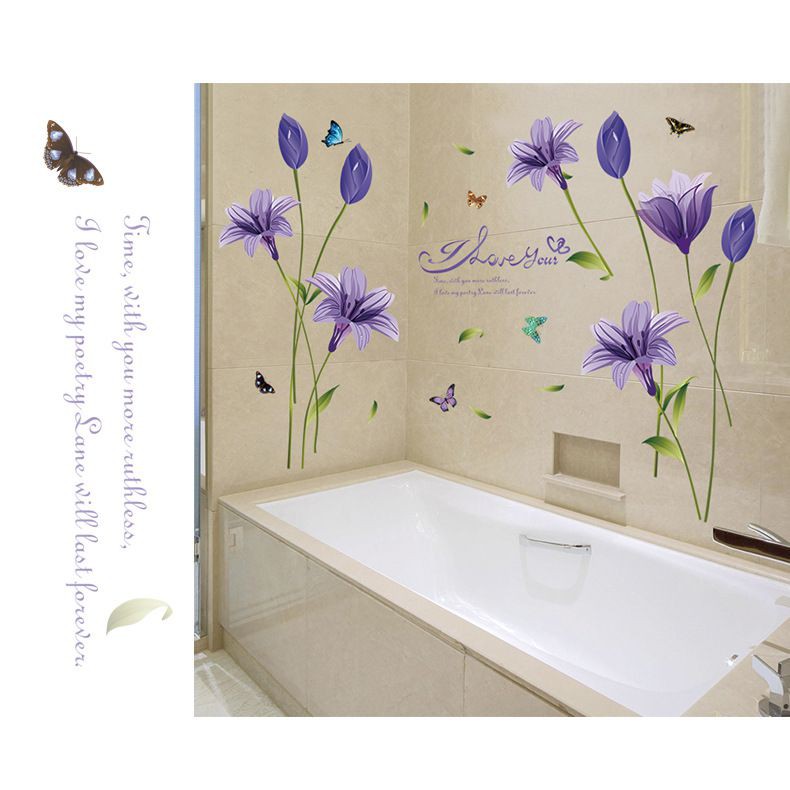 Decal dán tường Hoa anh thảo tím 2 - PVC vinyl - DH078