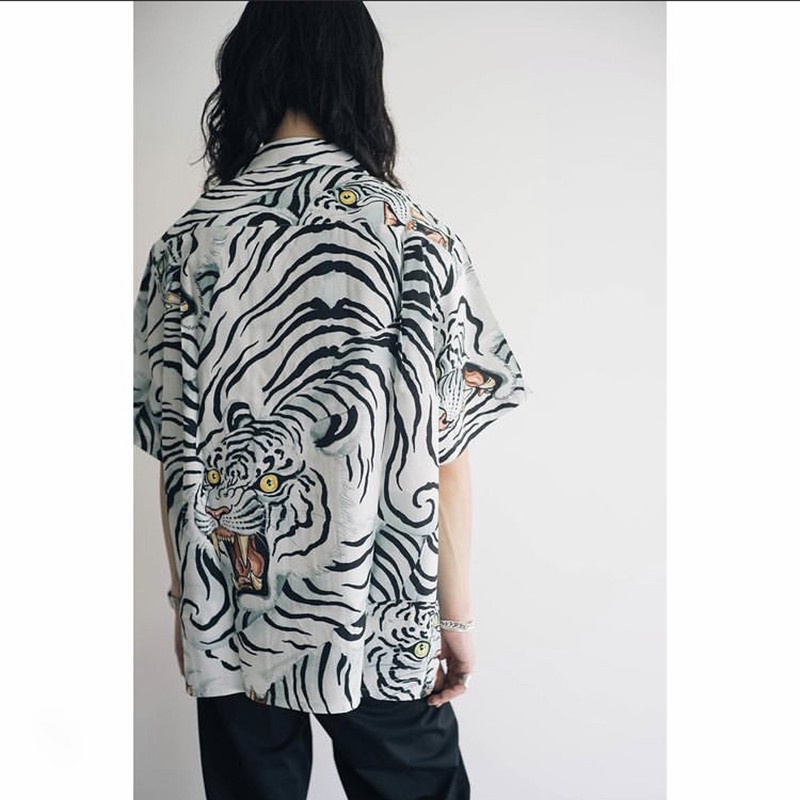 Bán Chạy Nhất Áo Sơ Mi Unisex Tay Ngắn In Hình Hổ Trắng Chảy Mây Plus Size Cho Nam Và Nữ