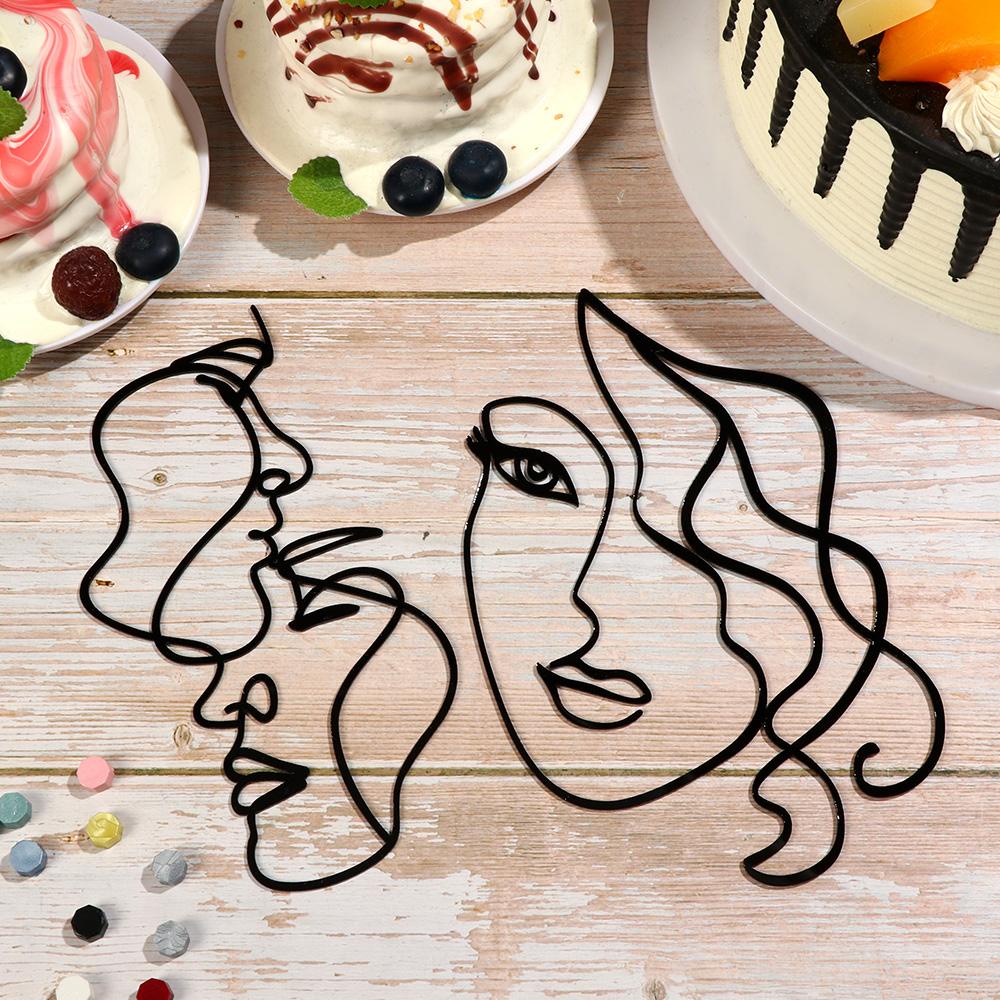 YNATURAL Que Cắm Trang Trí Bánh Kem Hình Cô Gái Màu Vàng / Bạc / Đen Tối Giản