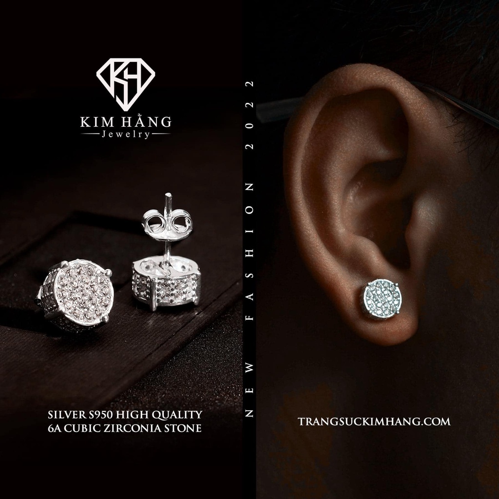 Khuyên Tai Bạc Nụ Tròn Đá Tấm Thiết Kế KHJER025- Chốt Đẩy