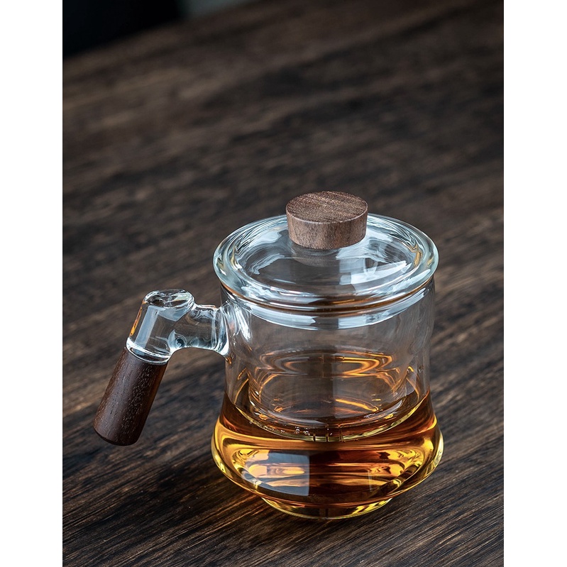 BÌNH, LY CỐC THỦY TINH PHA TRÀ CÓ LÕI LỌC VÀ NẮP ĐẬY HỌA TIẾT HẠC TIÊN (DUNG TÍCH 380 ml)