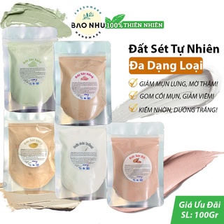 500gr Đất Sét Tự Nhiên Xanh/Trắng/Đỏ/Hồng/Vàng/Xám - Se Mịn Da, Kiềm Nhờn, Giảm Mụn
