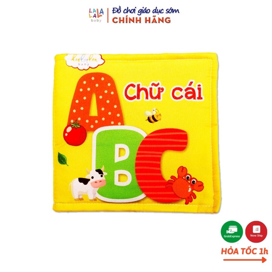 Sách vải Lalala Baby kích thích đa giác quan chủ đề Chữ cái, kích thước 15x15cm 12 trang cho bé 0 - 4 tuổi