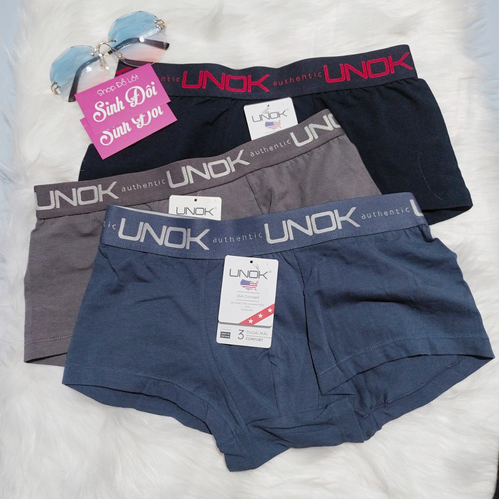 Combo 5 quần lót nam boxer đùi cao cấp cotton Unok chính hãng lưng to bền đẹp, thoáng mát, thấm hút mồ hôi