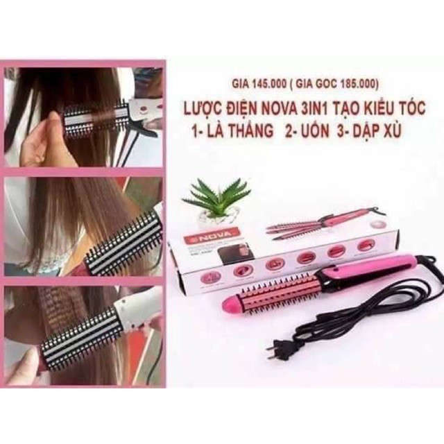 LƯỢC ĐIỆN NOVA 3 IN 1 TẠO KIỂU TÓC ( DẬP XÙ, UỐN XOĂN, LÀ TÓC) dj9Z