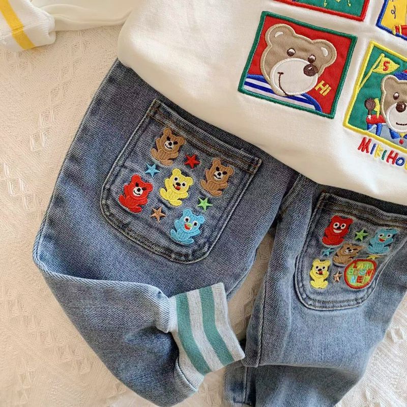 Quần Jean Denim Dài Mềm Mại Thời Trang Nhật Hàn Dễ Thương Cho Bé Trai