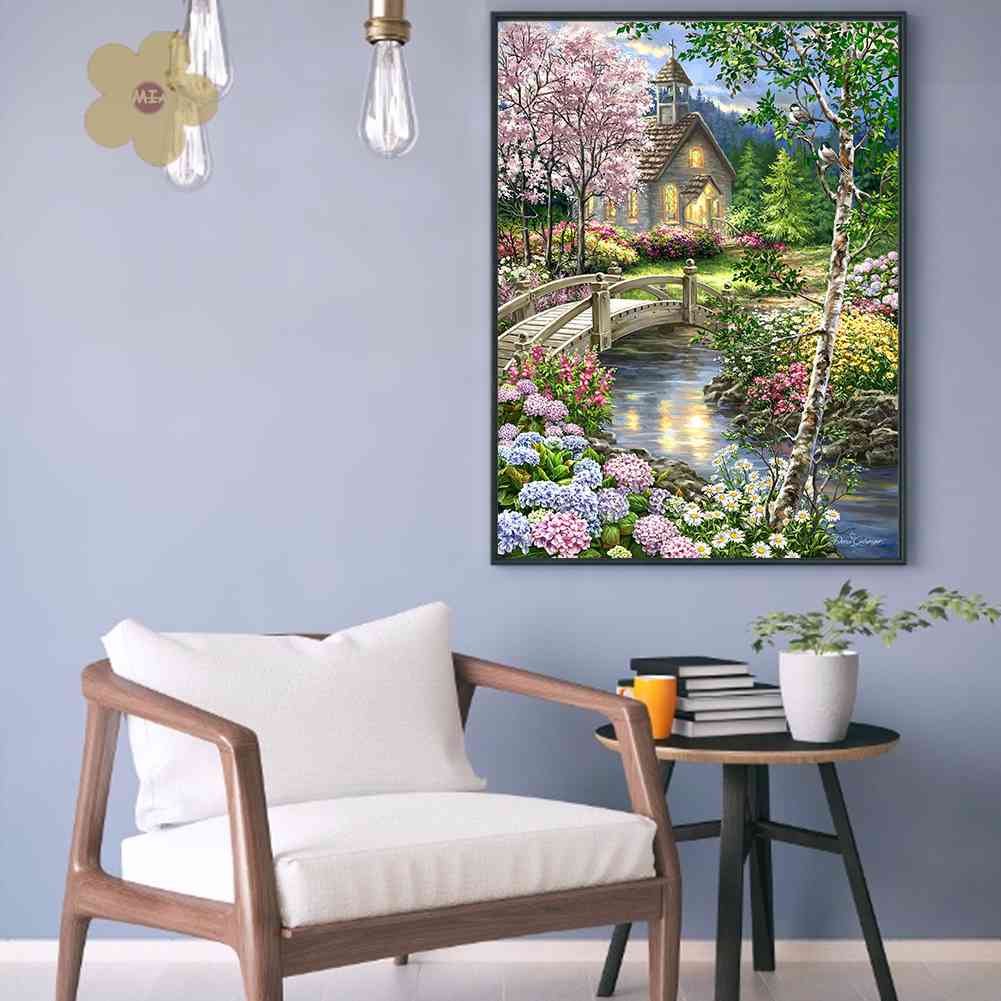 Bộ Tranh Đính Đá 5D Họa Tiết Cây Cầu Độc Đáo DIY Dùng Trang Trí Nhà Cửa