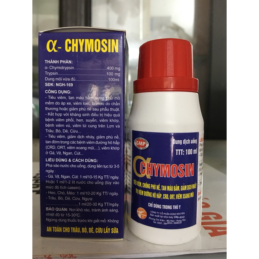 Chymosin - tiêu viêm, chống phù nề, giảm dịch nhầy, tan máu bầm - chỉ dùng trong thú y