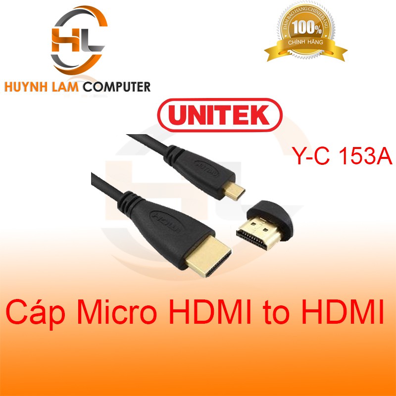 Đầu chuyển Micro HDMI sang HDMI Unitek Y-C153 1.5m 1080P (2 đầu đực) - Hãng phân phối