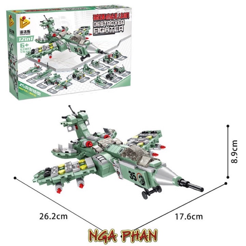 Bộ đồ chơi lắp ráp lego máy bay chiến đấu 12in1 576 chi tiết