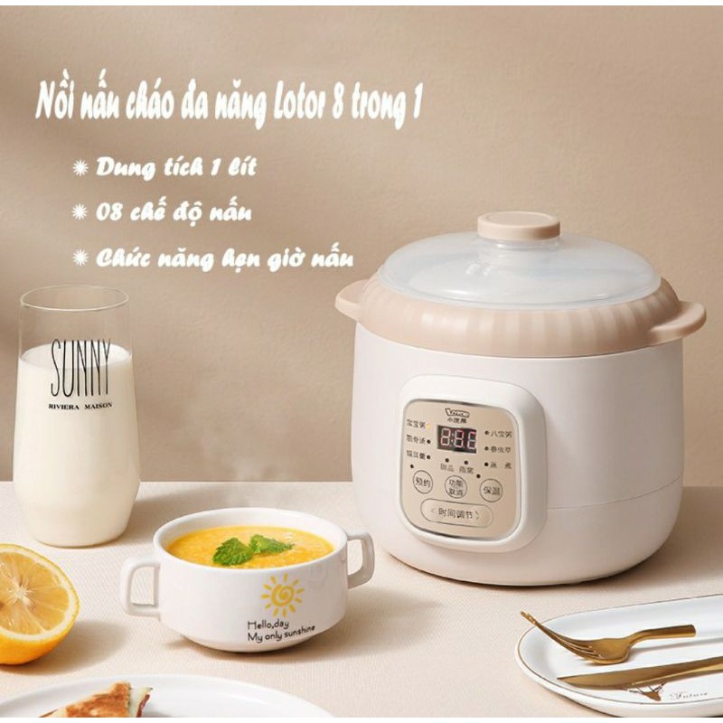 NỒI NẤU CHÁO LOTOR 1L CÓ LỒNG HẤP (TẶNG KÈM THỐ THỦY TINH CHƯNG YẾN)