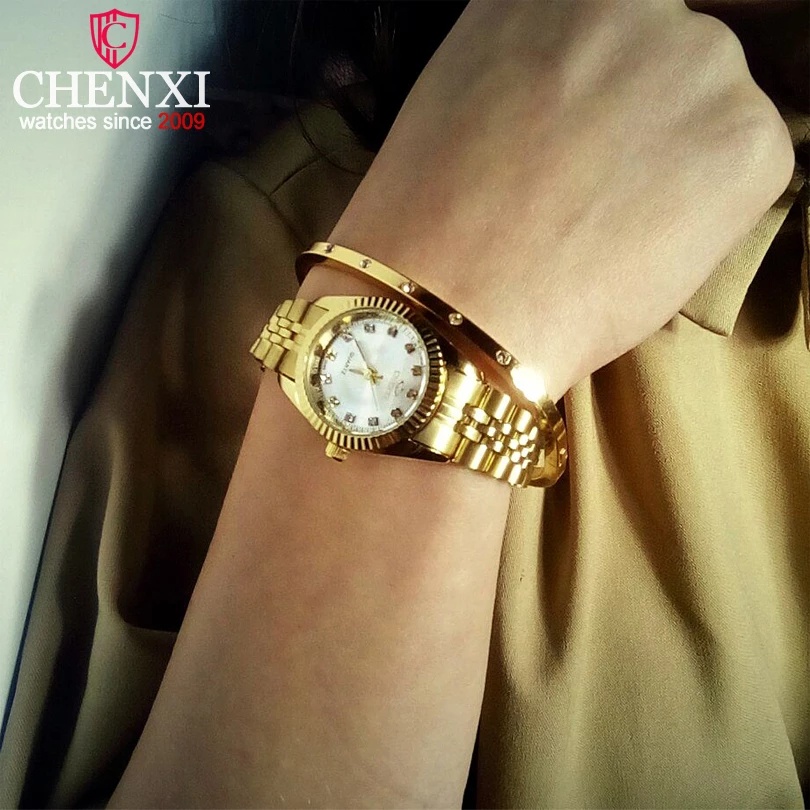 Đồng Hồ CHENXI Vàng Sang Trọng Đính Đá Chống Thấm Nước Cho Nữ