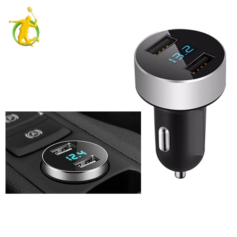 Tẩu sạc điện thoại hai cổng USB 4.8A có đèn LED hiển thị điện áp sạc nhanh bằng hợp kim cho xe hơi