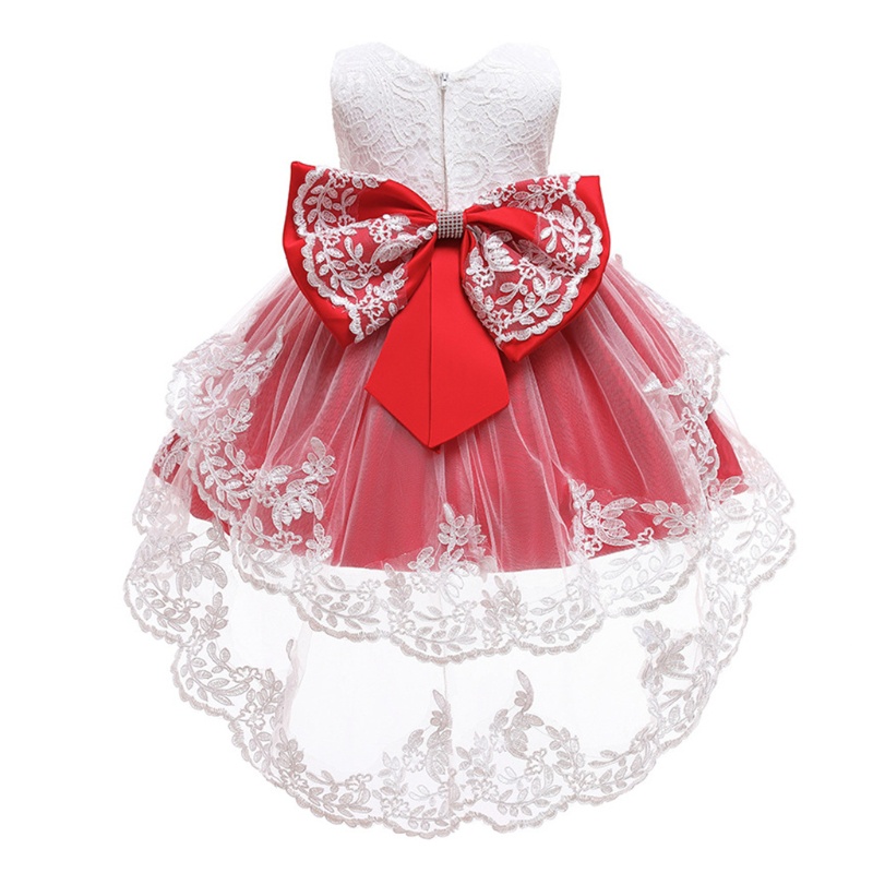 Đầm Công Chúa Không Tay Vải Tuyn Đính Nơ Phối Ren Lưới Thêu Hoa Xinh Xắn Cho Bé Gái