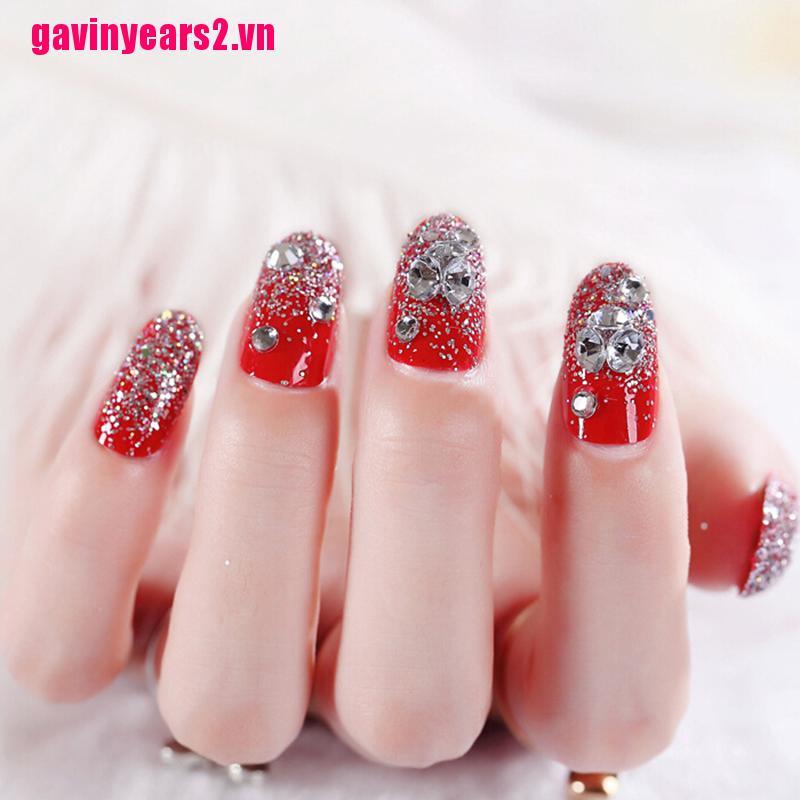 Set 24 Móng Tay Giả Hình Tròn Màu Đỏ Bằng Acrylic