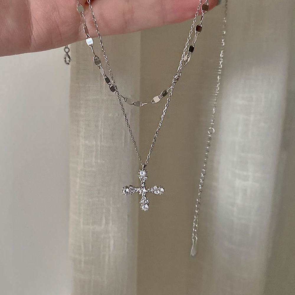 Vòng cổ Hai Lớp Mặt Chữ Thập Đính Đá Zircon Sang Trọng Thời Trang Yanqueens  Cho Nữ