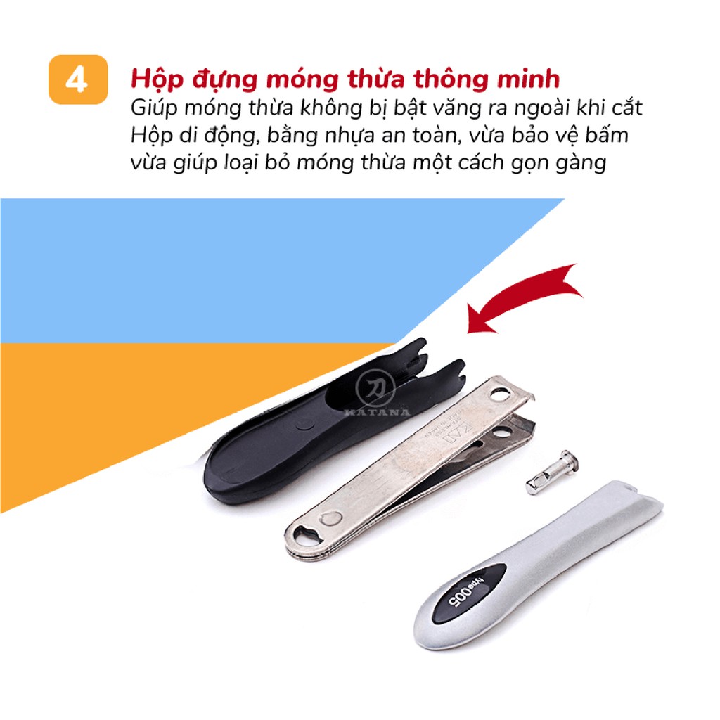 Bấm móng tay Nhật KAI KE0105 tay cầm nguyên khối - Kèm dũa và đựng móng thừa - BH 12 tháng 1 ĐỔI 1
