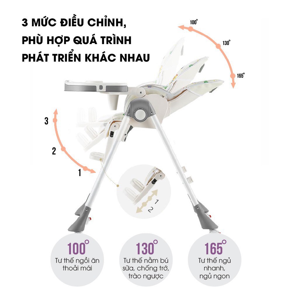 Ghế ăn dặm đa năng cho bé Mastela 1015 có 5 mức nâng hạ độ cao, 3 chế độ ngả, dùng cho bé từ 4 tháng tuổi