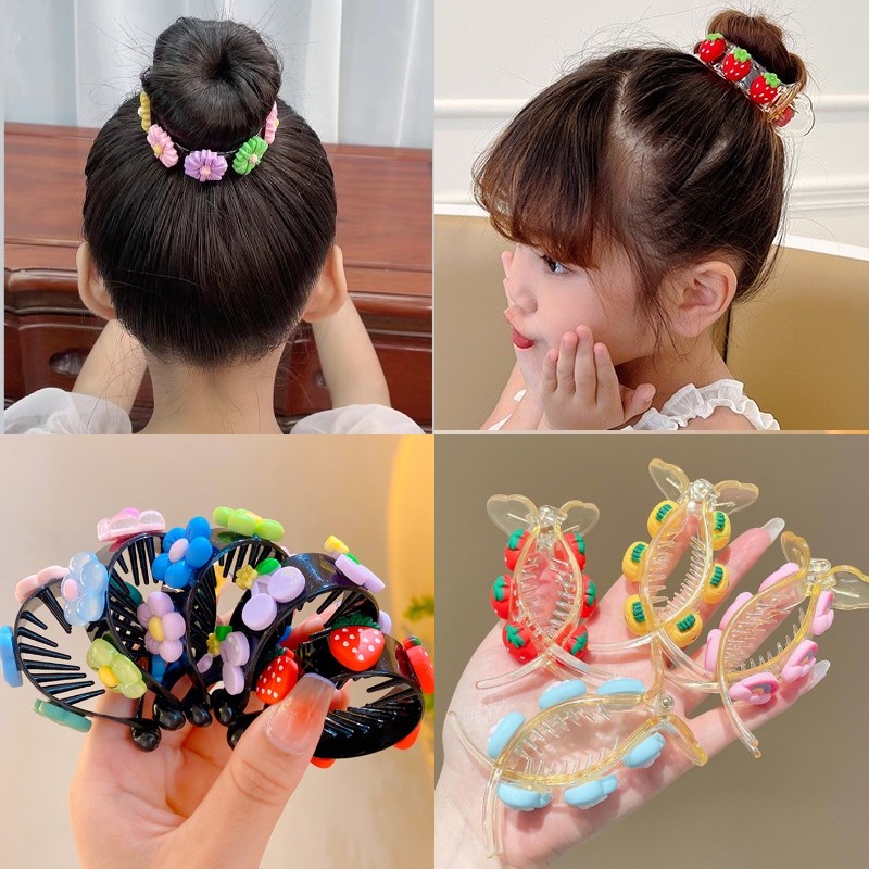 Kẹp Tóc Đuôi Ngựa Hình Hoa Hoạt Hình Dễ Thương Phong Cách Hàn Quốc Cho Bé Gái