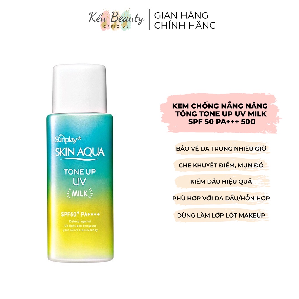 Sữa chống nắng kiềm dầu nâng tông che khuyết điểm Sunplay Skin Aqua Tone Up UV Milk Mint Green 50g